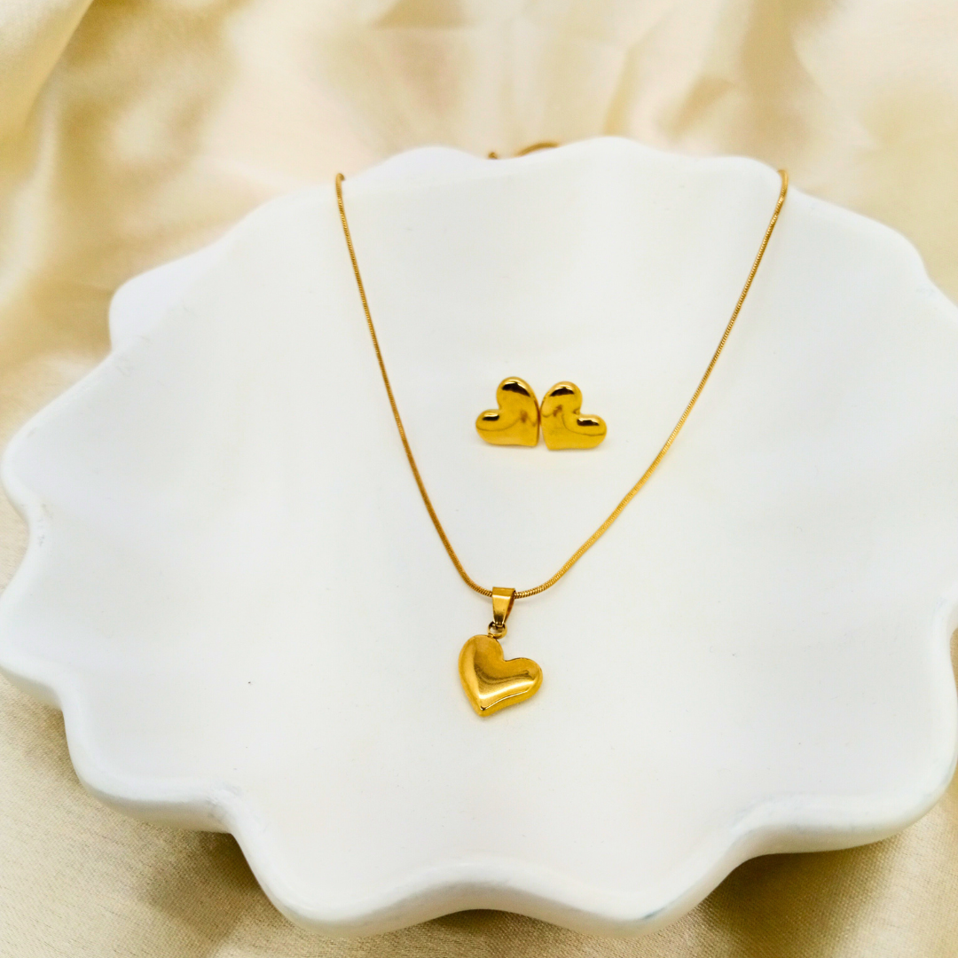 Heart Of Gold Necklace With Earrings