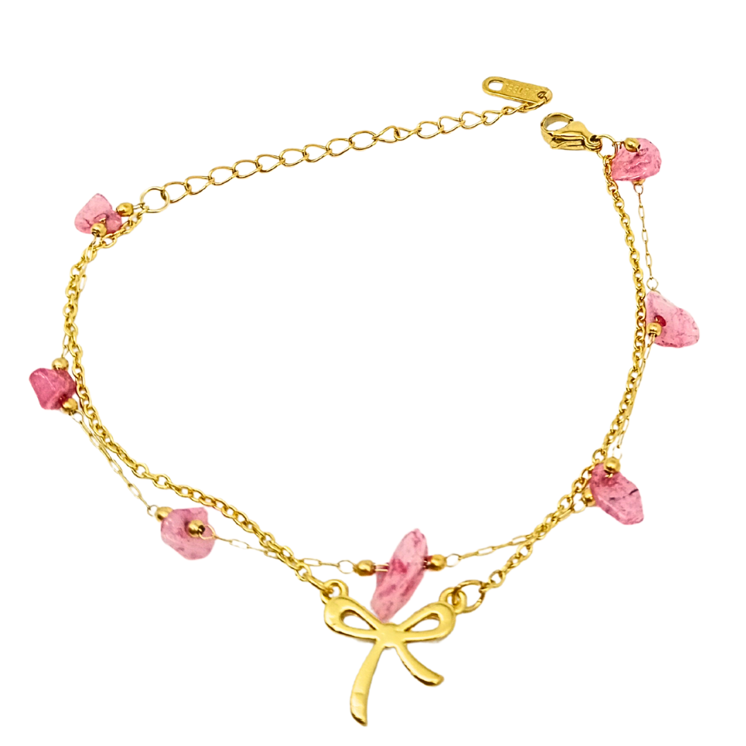 Rose Quartz & Bow Bracelet