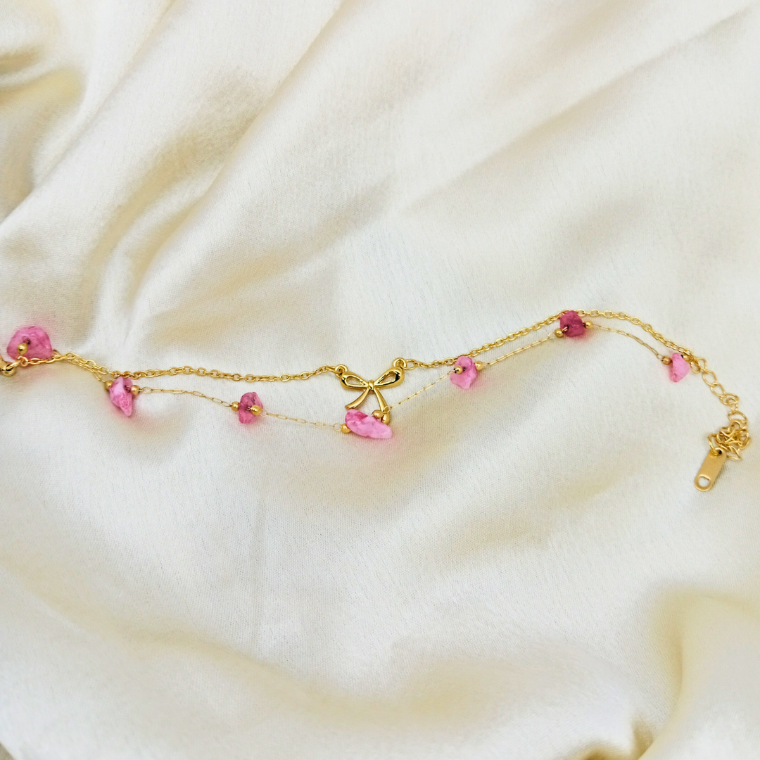 Rose Quartz & Bow Bracelet