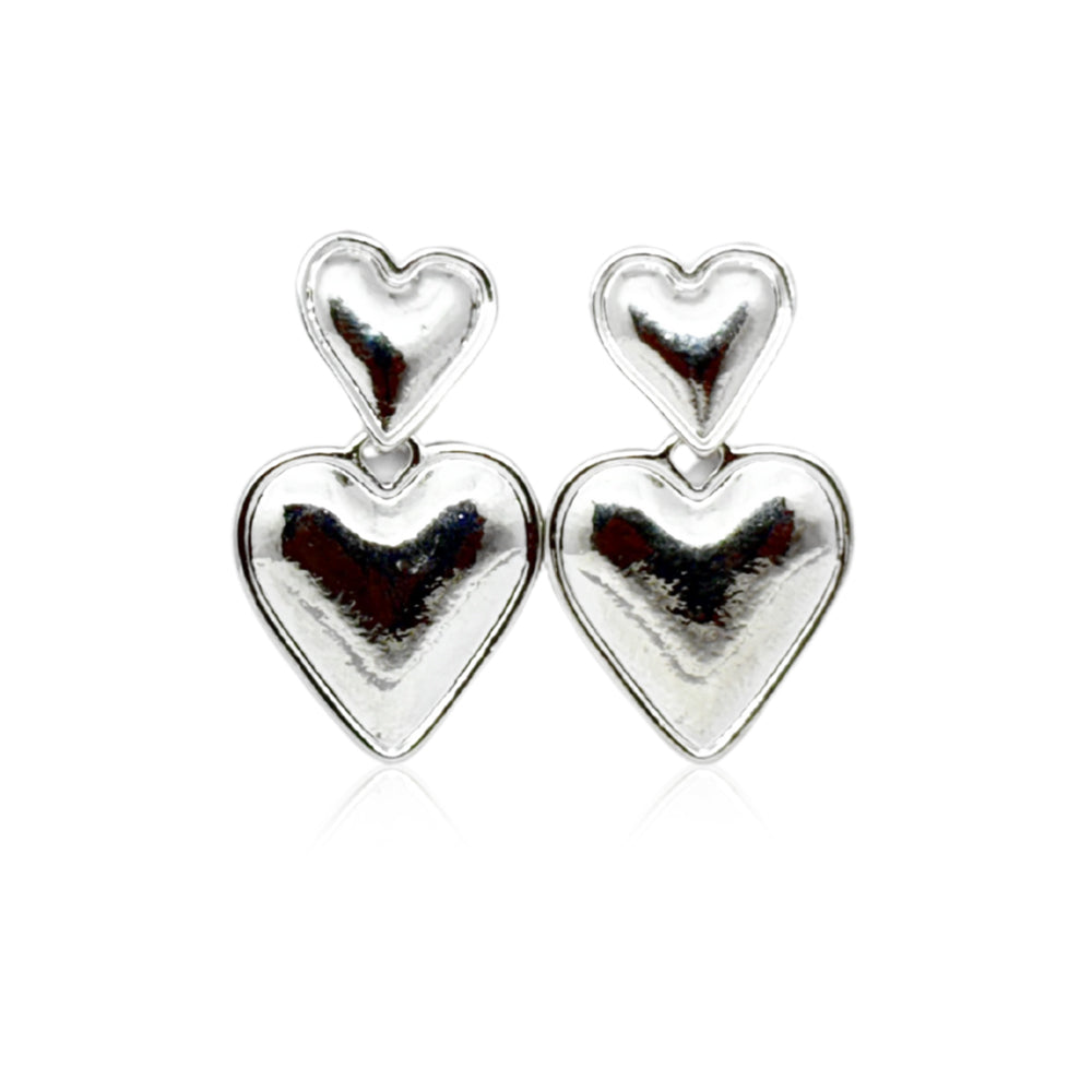Silver Heart Drop Earrings