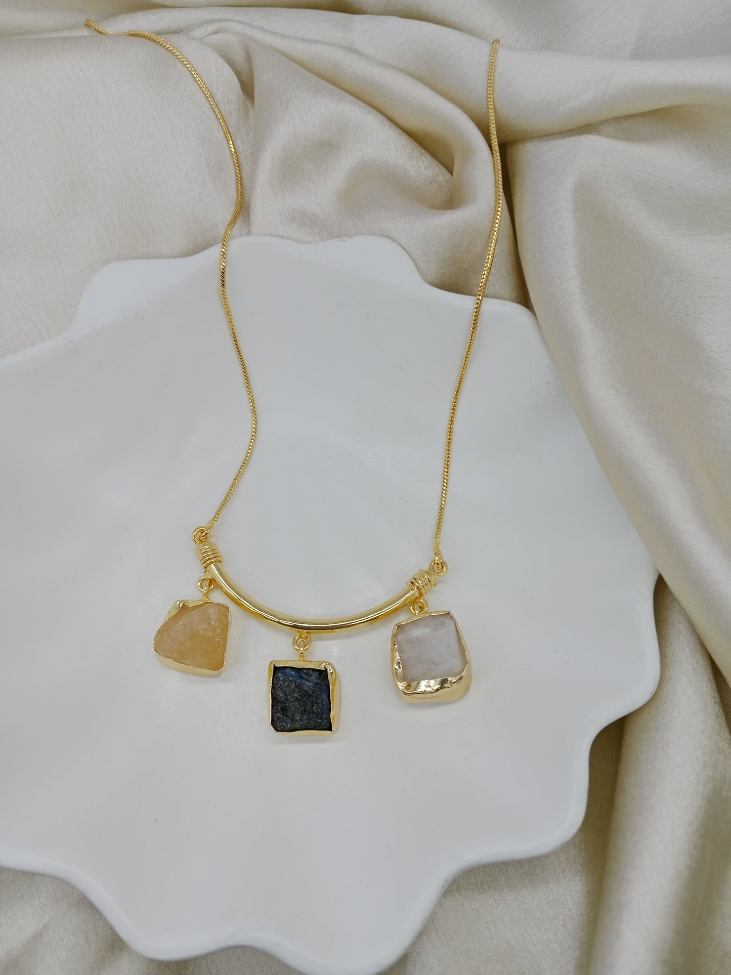 Trio of Raw Stones – Labradorite, Citrine & Moonstone