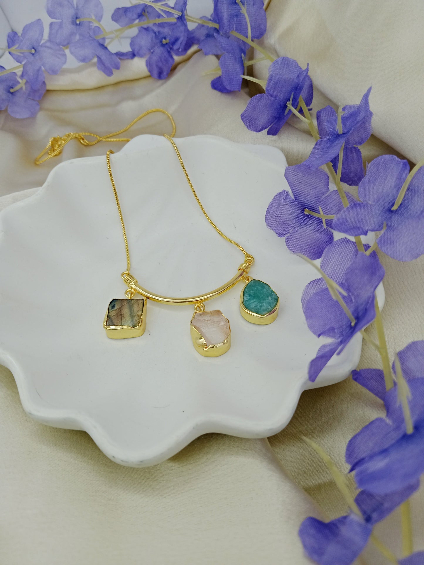 Trio Of Raw Stones- Amazonite, Labradorite & Rose Quartz