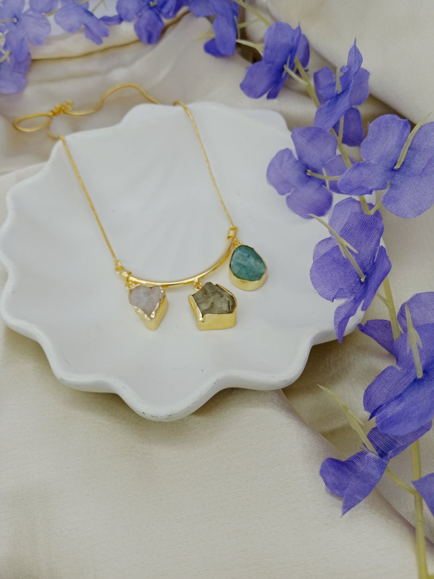 Trio Of Raw Stones- Amazonite, Labradorite & Rose Quartz