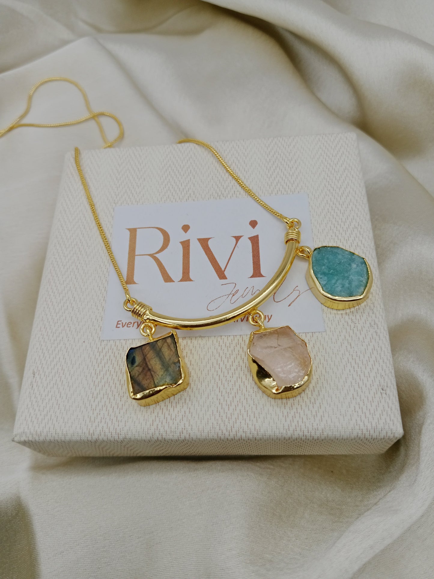 Trio Of Raw Stones- Amazonite, Labradorite & Rose Quartz