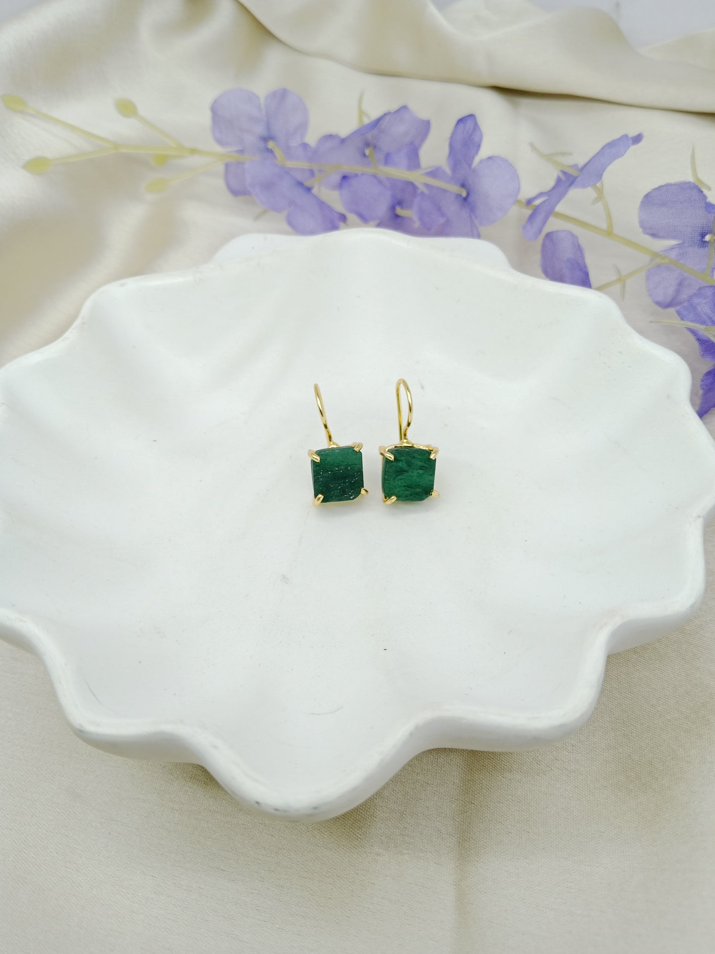 Rough Deep Green Aventurine Earring