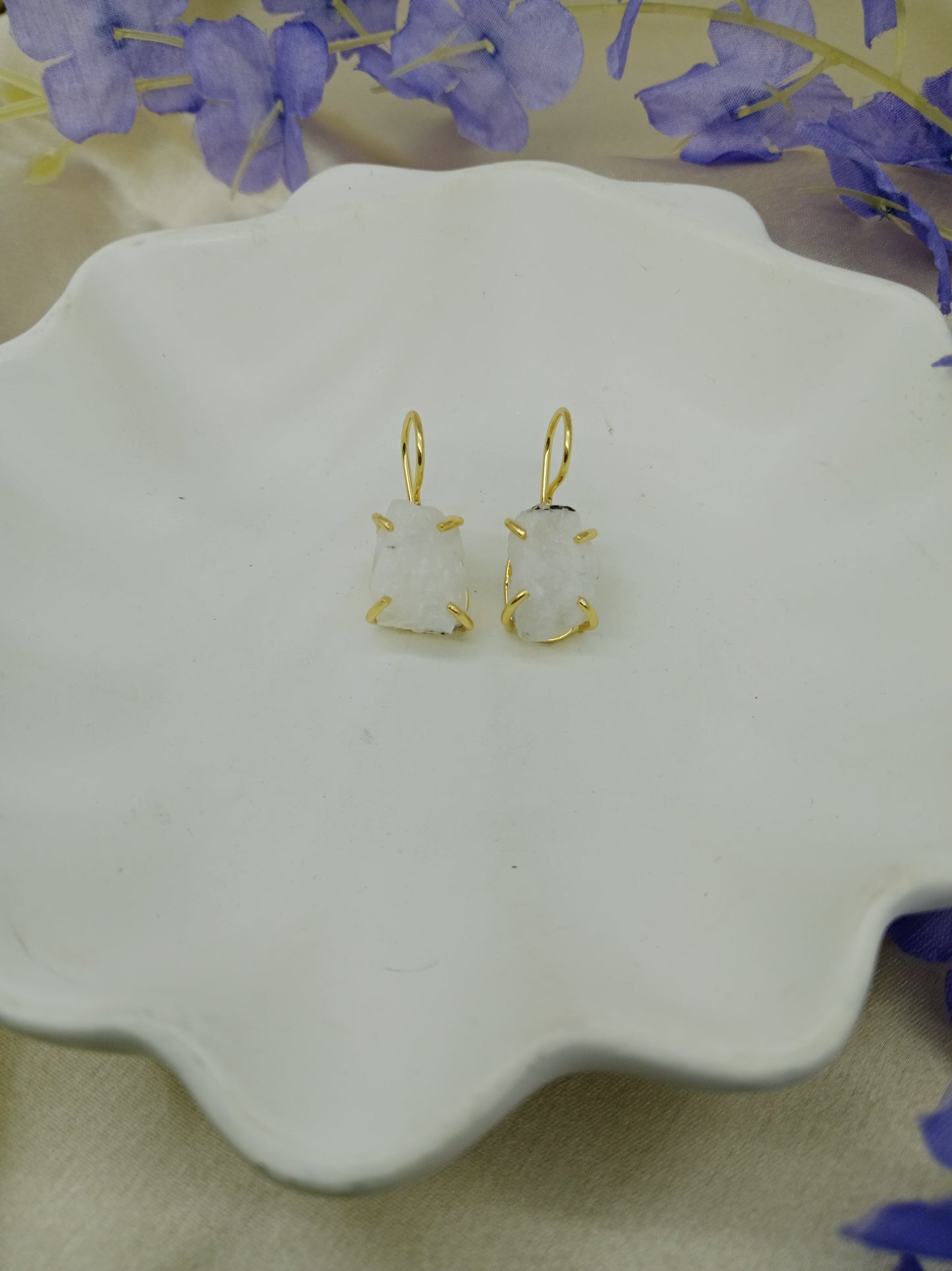 Rough Rainbow Moonstone Earring