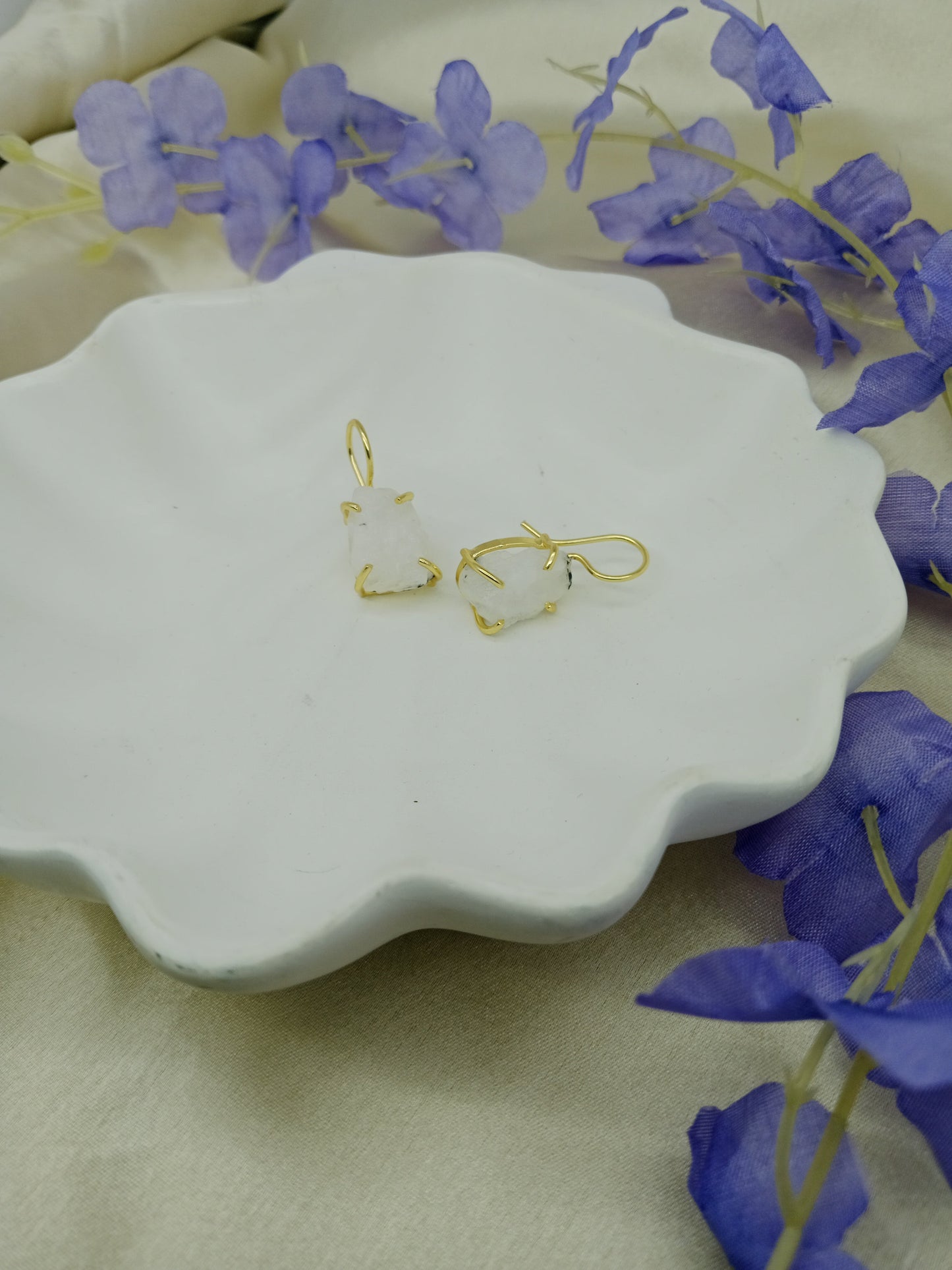 Rough Rainbow Moonstone Earring