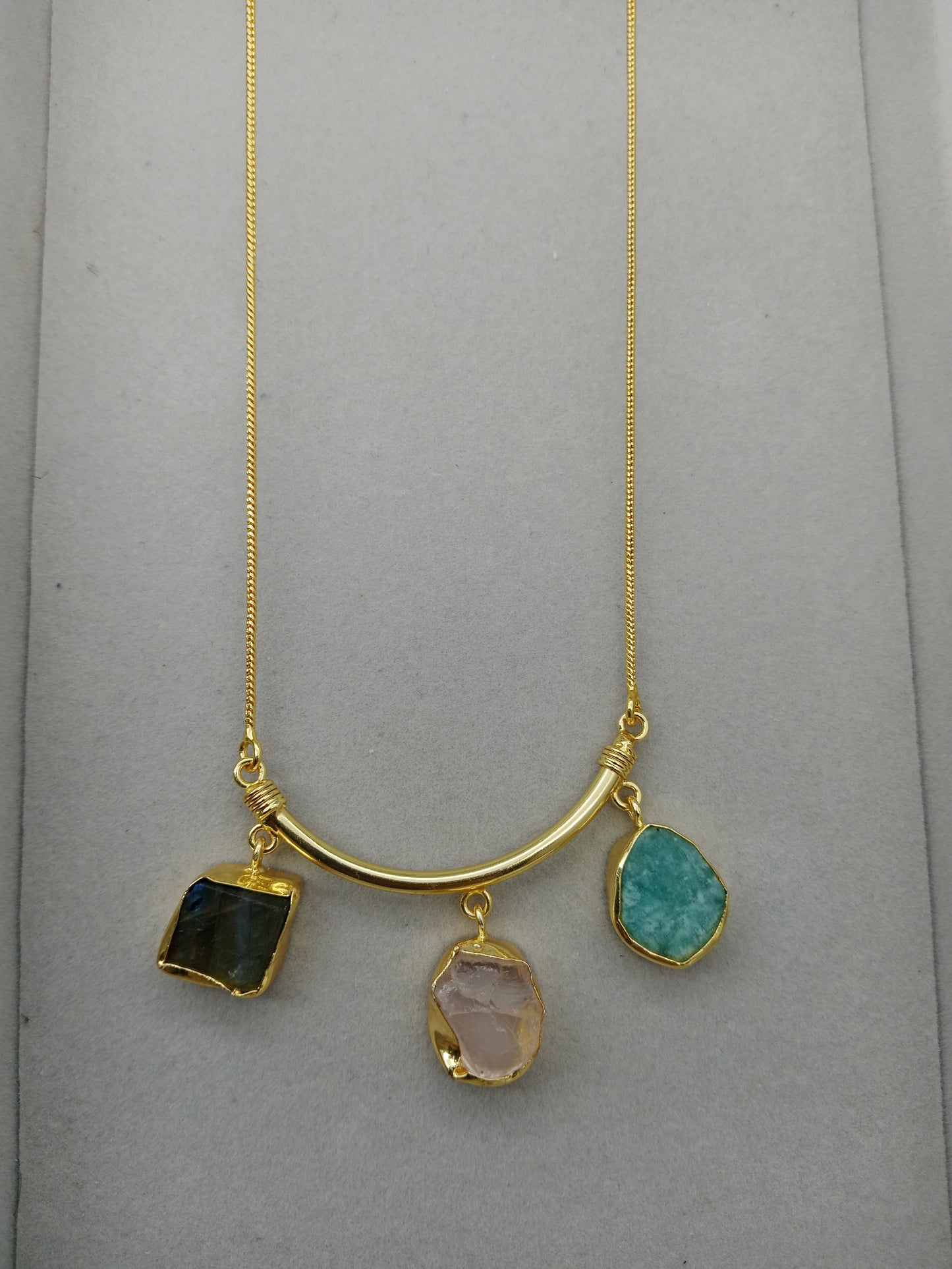 Trio Of Raw Stones- Amazonite, Labradorite & Rose Quartz