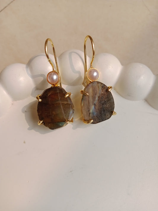 Rough Labradorite Stone  Earring