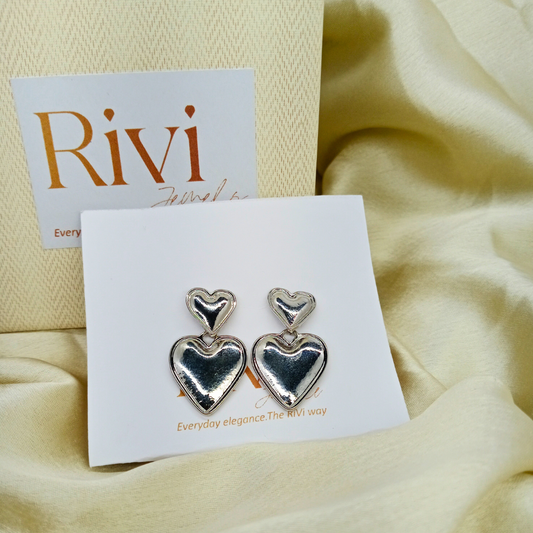 Silver Heart Drop Earrings