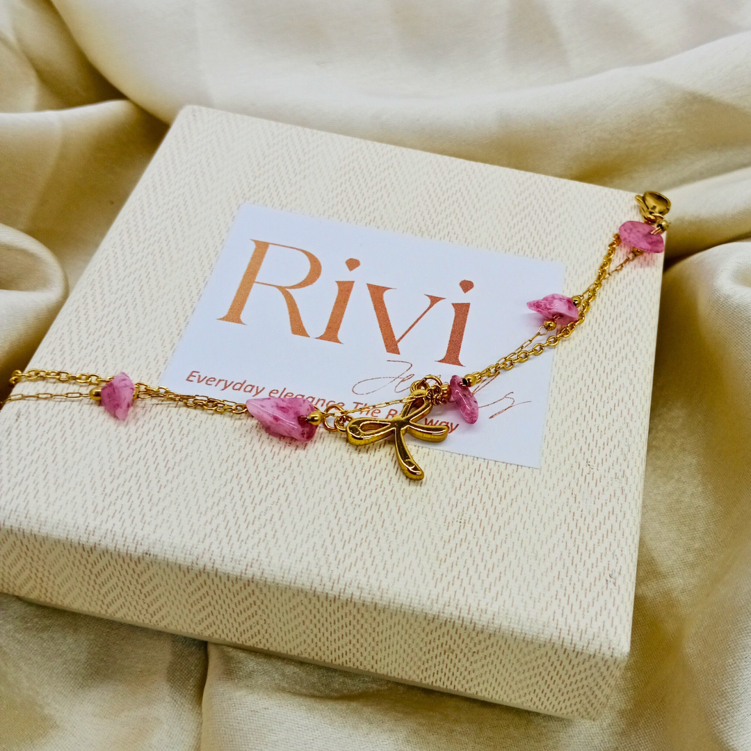 Rose Quartz & Bow Bracelet