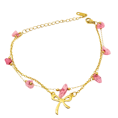 Rose Quartz & Bow Bracelet
