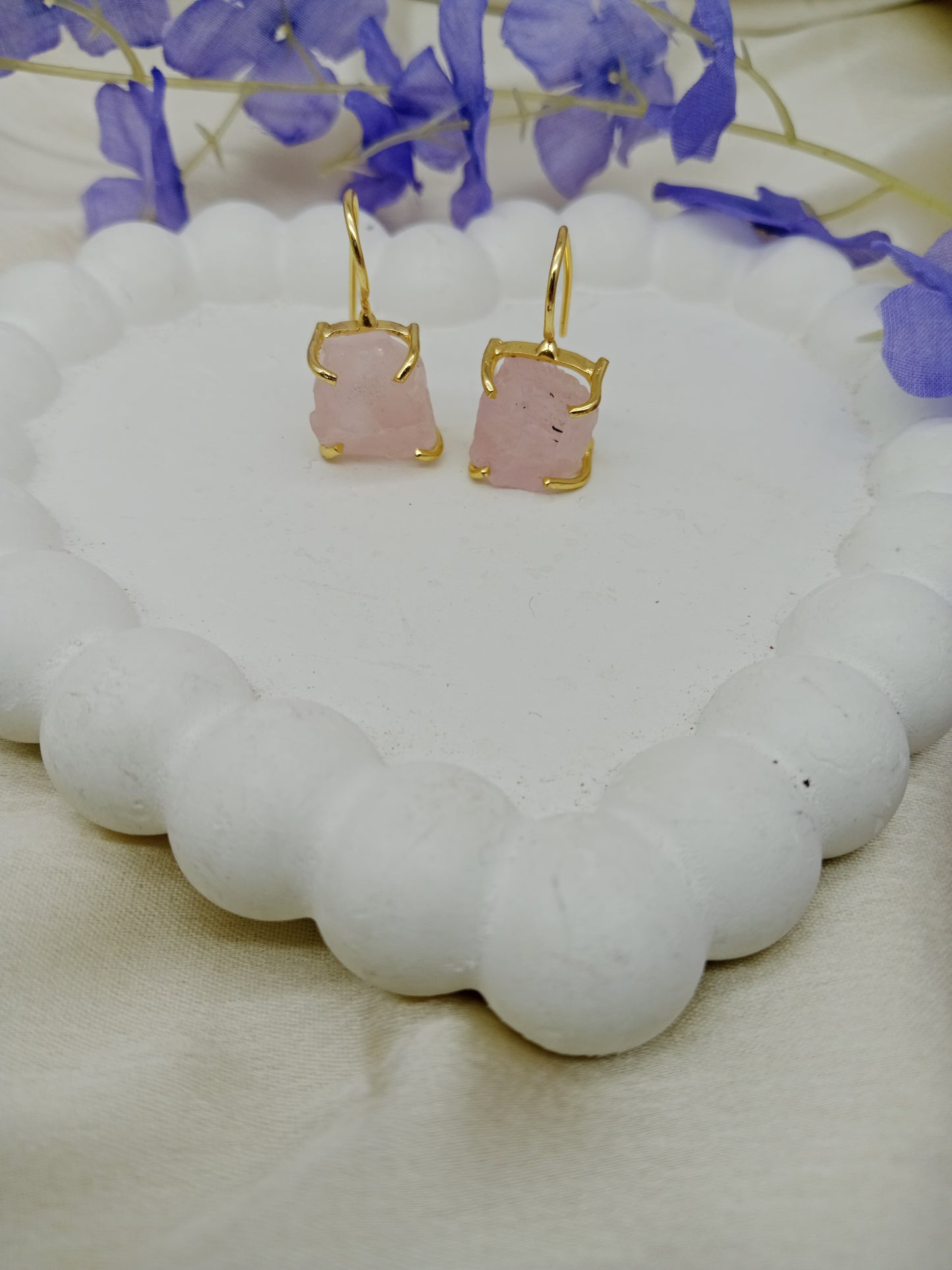 Rough Rose Quarts Earring