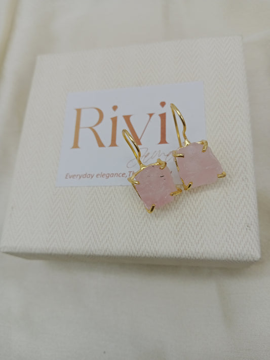 Rough Rose Quarts Earring