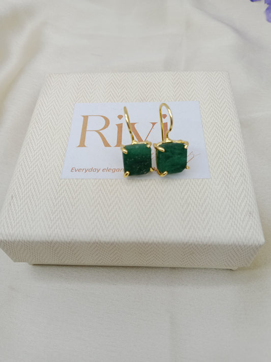 Rough Deep Green Aventurine Earring