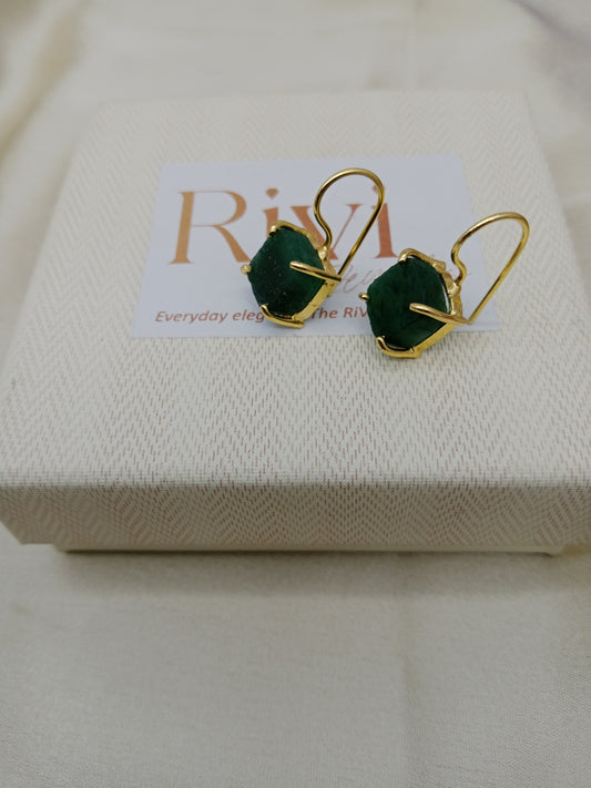 Rough Deep Green Aventurine Earring
