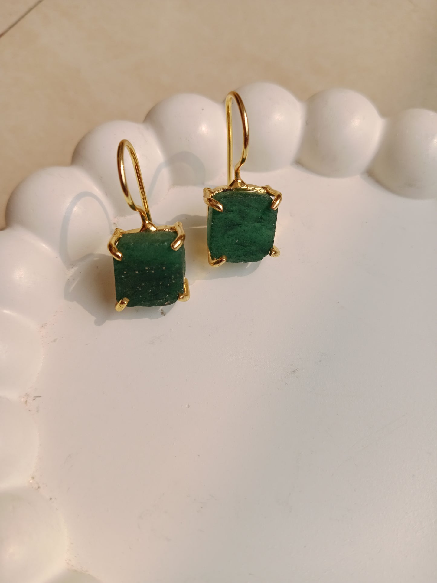 Rough Deep Green Aventurine Earring